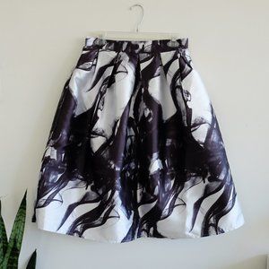 White with black smoke print tea length skirt